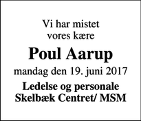 Dødsannoncen for Poul Aarup - Ringkøbing