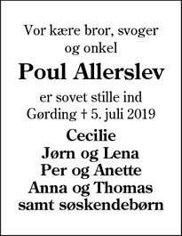 Dødsannoncen for Poul Allerslev - Gørding