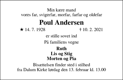 Dødsannoncen for Poul Andersen - Odense