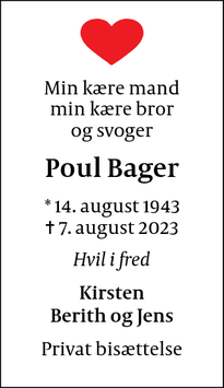Dødsannoncen for Poul Bager - Hjørring