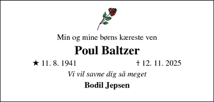 Dødsannoncen for Poul Baltzer - Struer