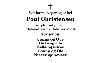 Dødsannoncen for Poul Christensen  - Dybvad
