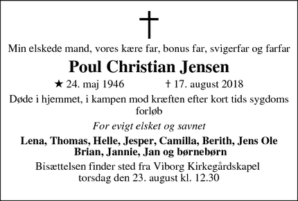 Dødsannoncen for Poul Christian Jensen - storvorde