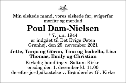 Dødsannoncen for Poul Dam-Nielsen - Grønhøj