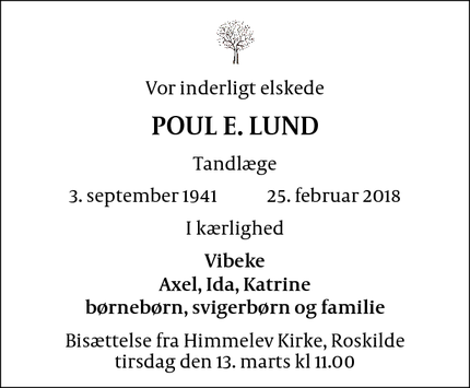 Dødsannoncen for POUL E. LUND - -