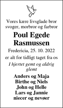 Dødsannoncen for Poul Egede
Rasmussen - Erritsø
