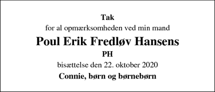 Taksigelsen for Poul Erik Fredløv Hansens - Helsingør