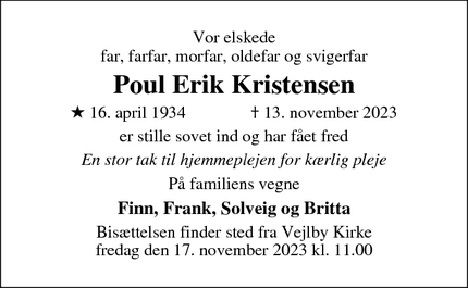 Dødsannoncen for Poul Erik Kristensen - Horsens