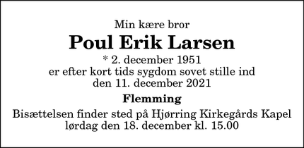 Dødsannoncen for Poul Erik Larsen - Hjørring