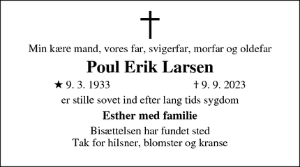 Dødsannoncen for Poul Erik Larsen - Næstved