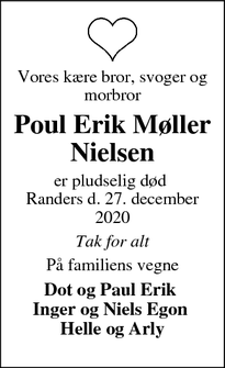Dødsannoncen for Poul Erik Møller Nielsen  - Randers 