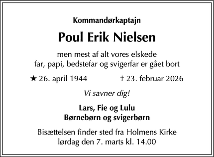 Dødsannoncen for Poul Erik Nielsen - København 