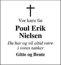 Dødsannoncen for Poul Erik Nielsen - Bjerringbro