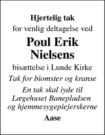 Taksigelsen for Poul Erik Nielsens - Lunde