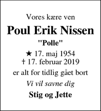 Dødsannoncen for Poul Erik Nissen - Silkeborg