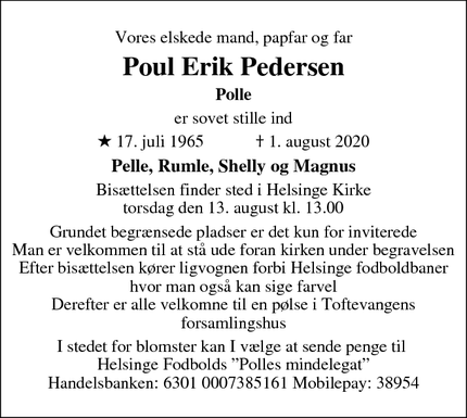 Dødsannoncen for Poul Erik Pedersen - Odense C