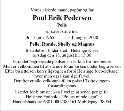 Dødsannoncen for Poul Erik Pedersen - Odense C