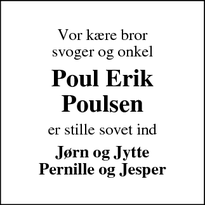 Dødsannoncen for Poul Erik Poulsen - Støvring