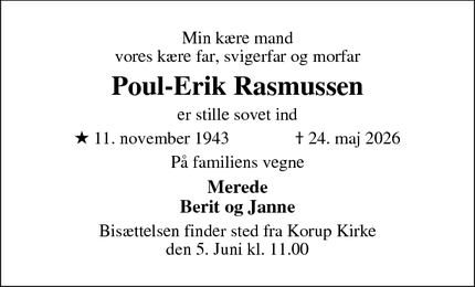 Dødsannoncen for Poul-Erik Rasmussen - Odense