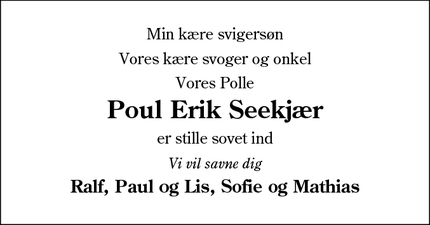 Dødsannoncen for Poul Erik Seekjær - Sønderborg