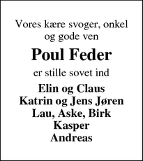 Dødsannoncen for Poul Feder - Skive