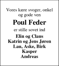 Dødsannoncen for Poul Feder - Skive