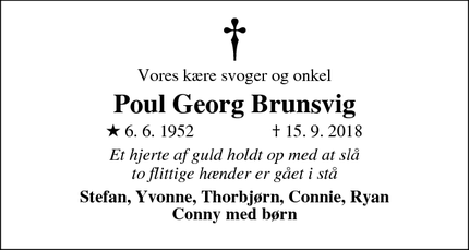 Dødsannoncen for Poul Georg Brunsvig - Silkeborg