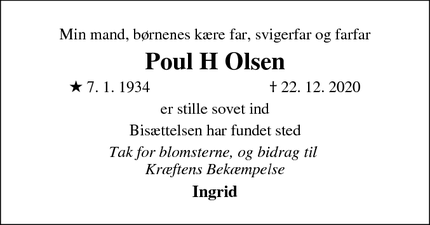 Dødsannoncen for Poul H Olsen - Boestofte