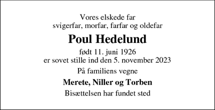 Dødsannoncen for Poul Hedelund - Hundested