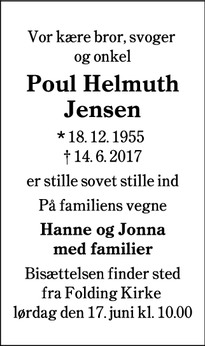 Dødsannoncen for Poul Helmuth Jensen - Gørding
