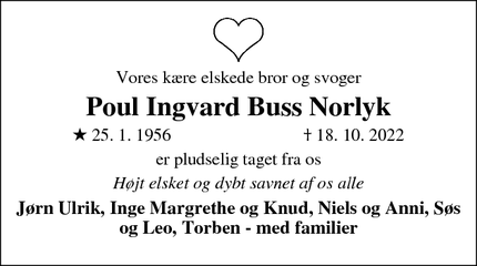 Dødsannoncen for Poul Ingvard Buss Norlyk - Risskov 