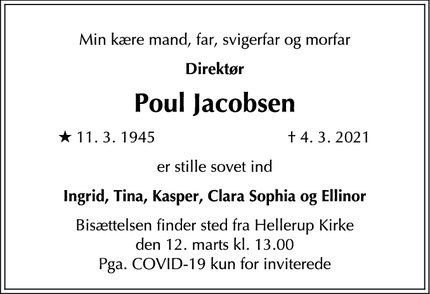 Dødsannoncen for Poul Jacobsen - Hellerup