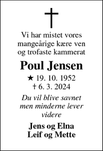 Dødsannoncen for Poul Jensen - Skive
