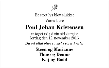 Dødsannoncen for Poul Johan Kristensen - Brande, Danmark