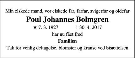 Taksigelsen for Poul Johannes Bolmgren - Køge