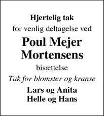Taksigelsen for Poul Mejer Mortensens - København K