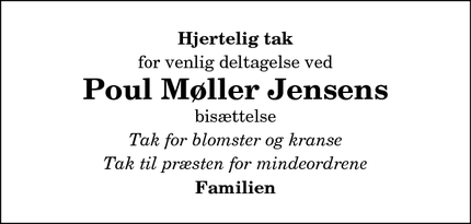 Dødsannoncen for Poul Møller Jensens - Harken