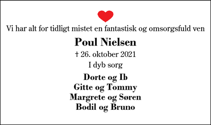 Dødsannoncen for Poul Nielsen - Herning