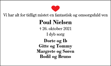 Dødsannoncen for Poul Nielsen - Herning