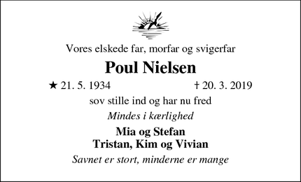 Dødsannoncen for Poul Nielsen - København