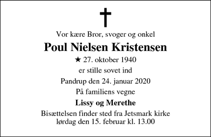 Dødsannoncen for Poul Nielsen Kristensen - Pandrup