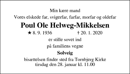 Dødsannoncen for Poul Ole Helweg-Mikkelsen - odense