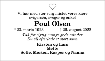 Dødsannoncen for Poul Olsen - Klim
