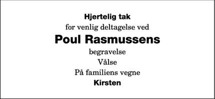 Taksigelsen for Poul Rasmussens - Vålse