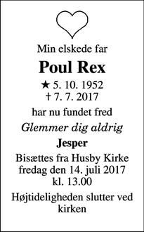Dødsannoncen for Poul Rex  - Sønder Nissum