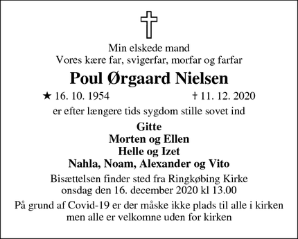 Dødsannoncen for Poul Ørgaard Nielsen - Ringkøbing