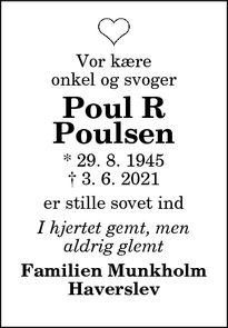 Dødsannoncen for Poul R
Poulsen - Skagen