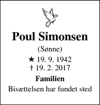 Dødsannoncen for Poul Simonsen - Kastrup