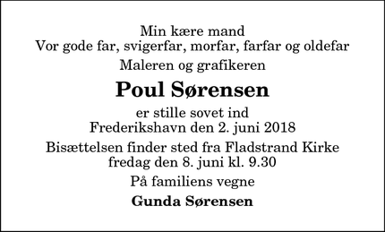 Dødsannoncen for Poul Sørensen - Frederikshavn