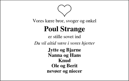 Dødsannoncen for Poul Strange - Løgstør